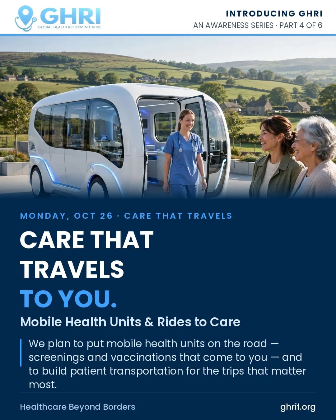 A futuristic mobile health clinic concept vehicle — the plan ahead for GHRI