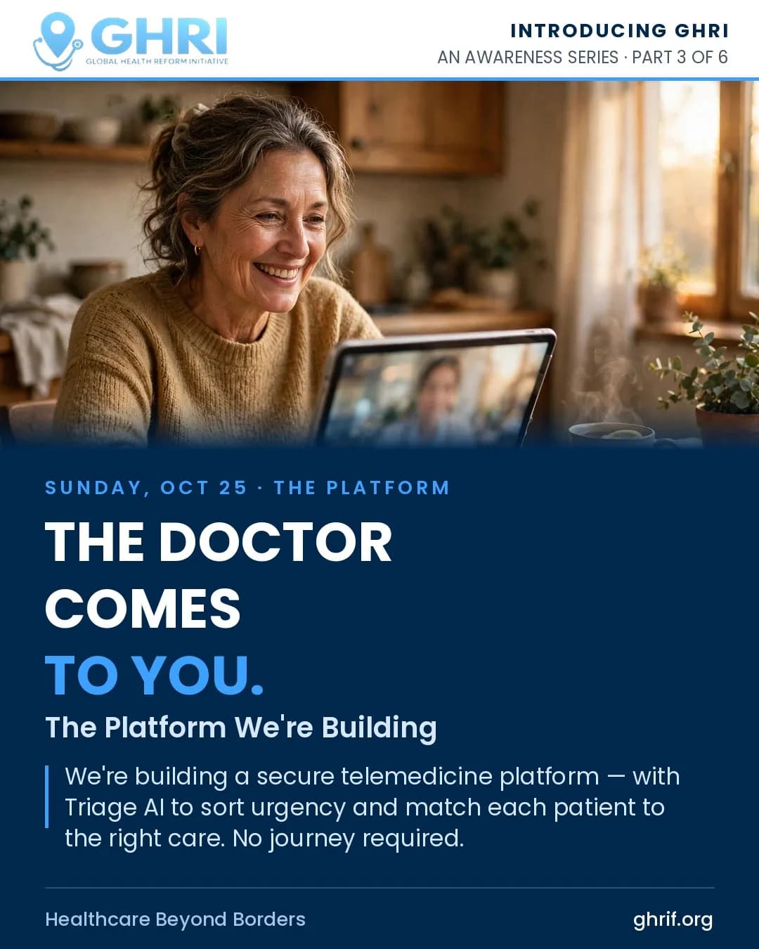 A woman at home speaking with a doctor by video call